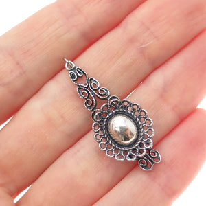 925 Sterling Silver Antique Flower & Butterfly Filigree Oxidized Charm Pendant