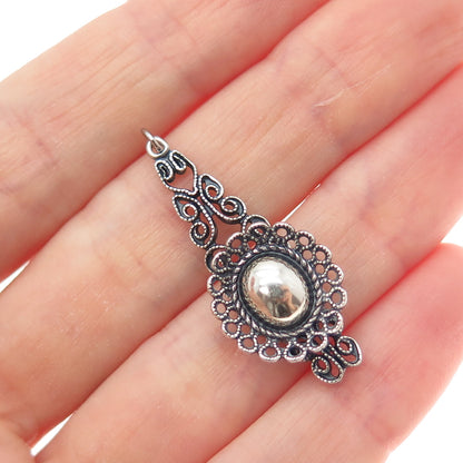 925 Sterling Silver Antique Flower & Butterfly Filigree Oxidized Charm Pendant