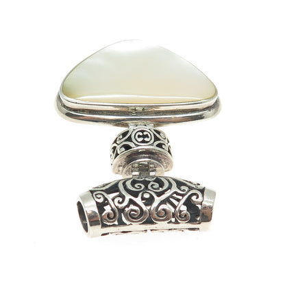 925 Sterling Silver Vintage Real Mother-of-Pearl Swirl / Ornate Slide Pendant