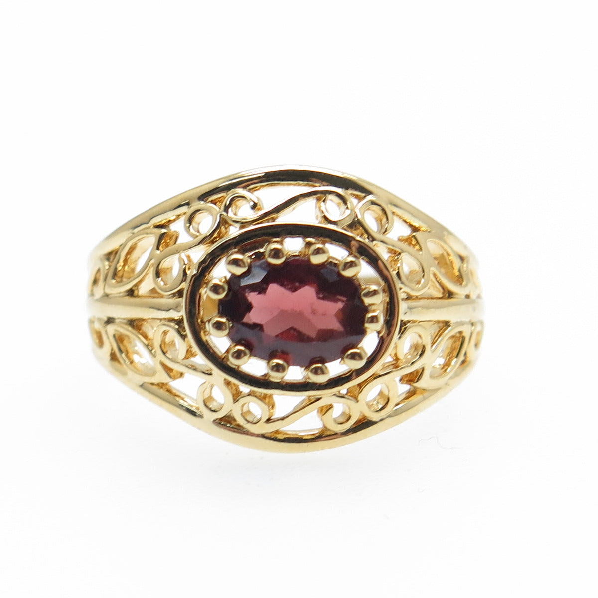 925 Sterling Silver Gold Plated Real Red Garnet Swirl Ring Size 5.75