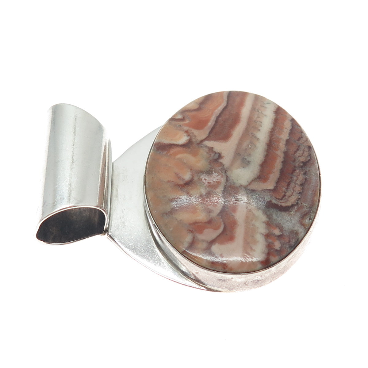 GENEVA RAMONE Silver Creations Old Pawn 925 Sterling Vintage Agate Slide Pendant