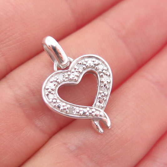 925 Sterling Silver Real Round-Cut Diamond Heart Mini Charm Pendant