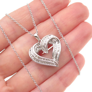 925 Sterling Silver Real Diamond Heart Cable Chain Necklace 16"