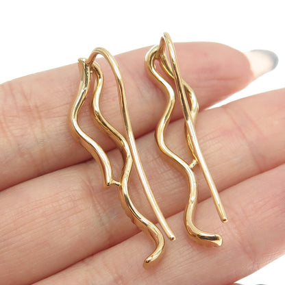 925 Sterling Silver Gold Plated Round-Cut C Z Wavy French Wire Earrings