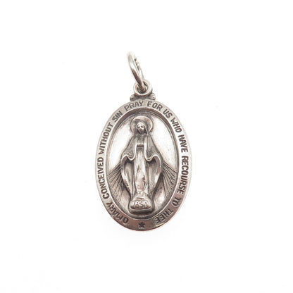 THEDA 925 Sterling Silver Antique Art Deco St. Mary Slide Double Charm Pendant