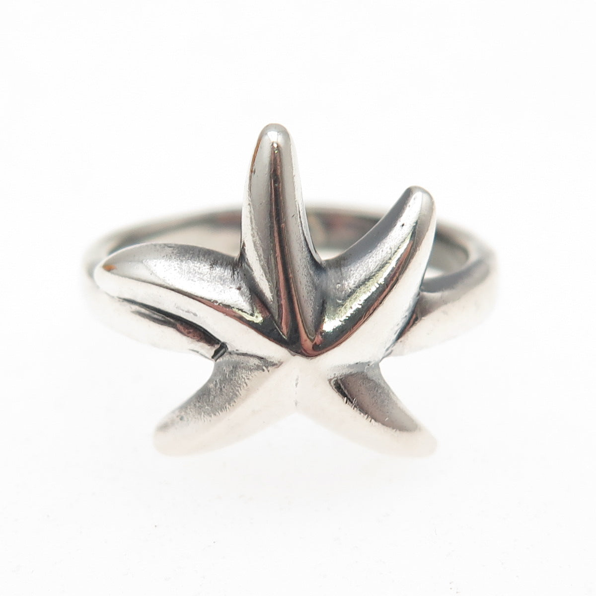 925 Sterling Silver Vintage Modernist Starfish Oxidized Ring Size 7