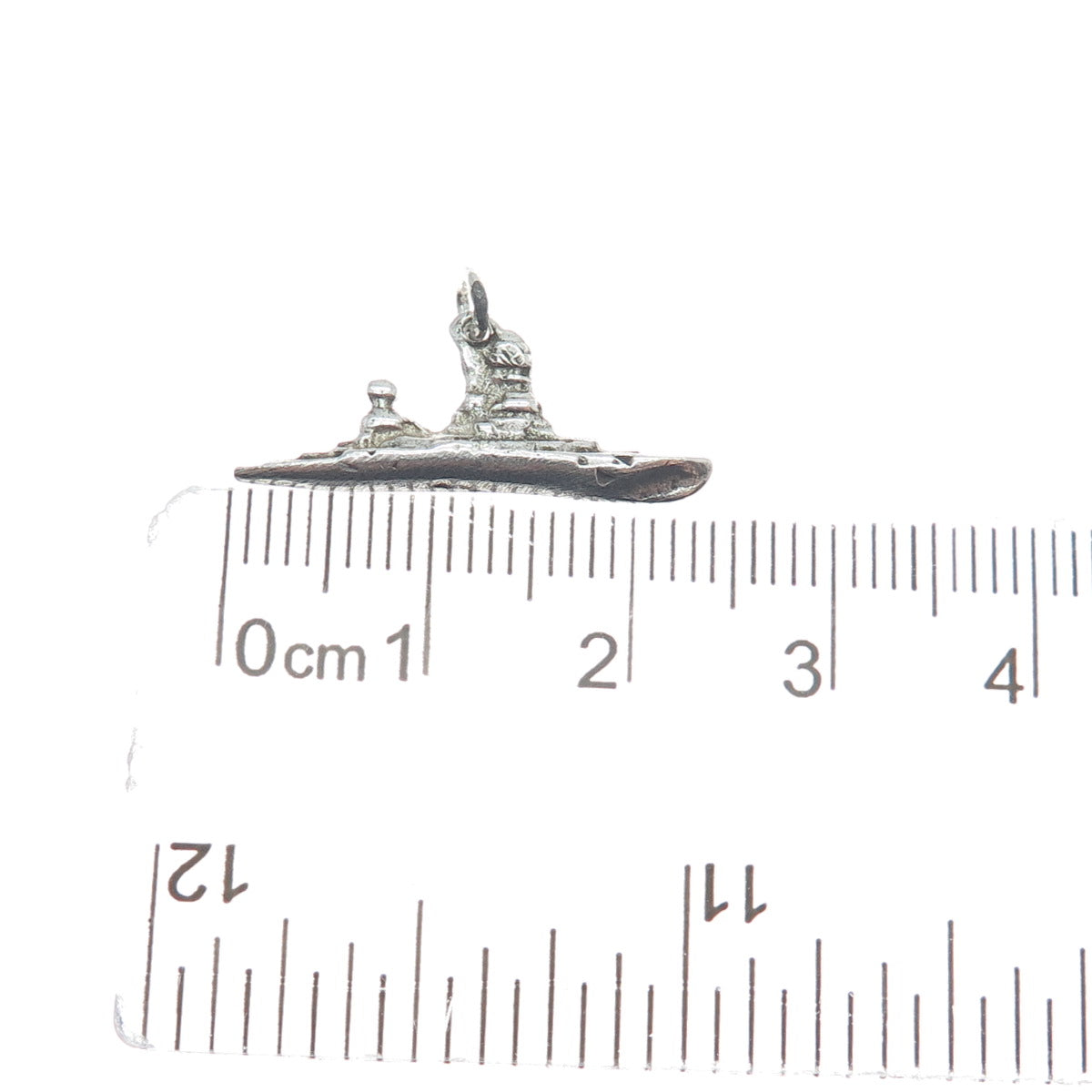 925 Sterling Silver Vintage Battleship Minimalist Oxidized Charm Pendant