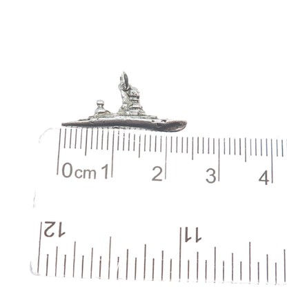 925 Sterling Silver Vintage Battleship Minimalist Oxidized Charm Pendant