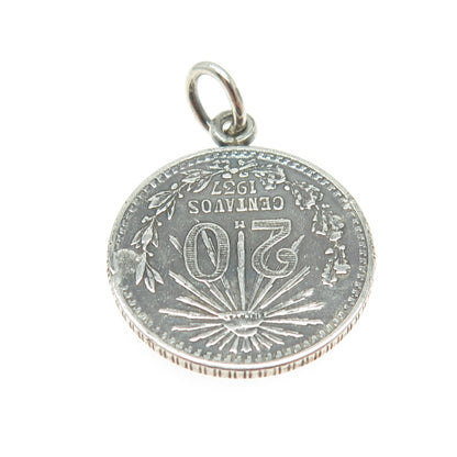 925 Sterling Antique 1937 20 Centavos Estados Unidos Mexicanos Coin Pendant