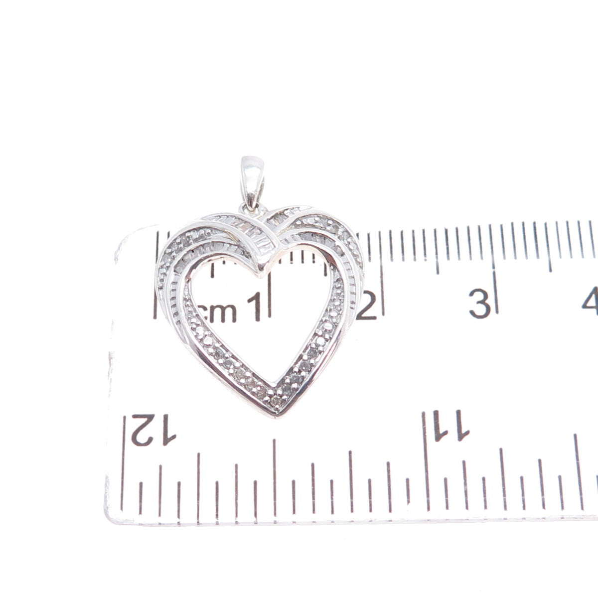 HAN Sterling Silver Real Round & Tapered Baguette-Cut Diamond Heart Mini Pendant