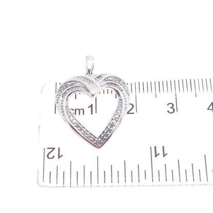 HAN Sterling Silver Real Round & Tapered Baguette-Cut Diamond Heart Mini Pendant