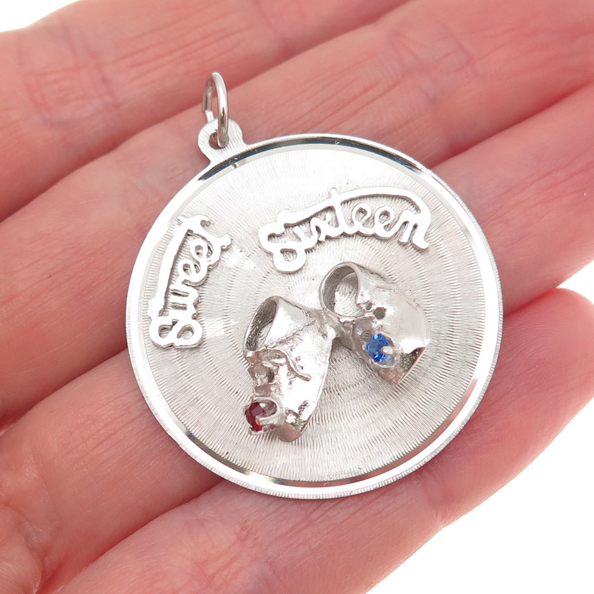 MARK MERCY 925 Sterling Silver Vintage Rhinestone Sweet Sixteen Charm Pendant