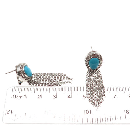 Chapal Zenray 925 Sterling Silver Real Turquoise Tassel Omega Back Earrings