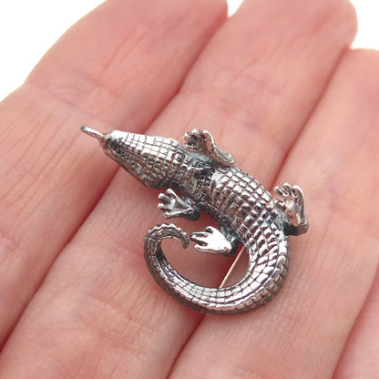 925 Sterling Silver Vintage Crocodile Oxidized 3D Charm Pendant