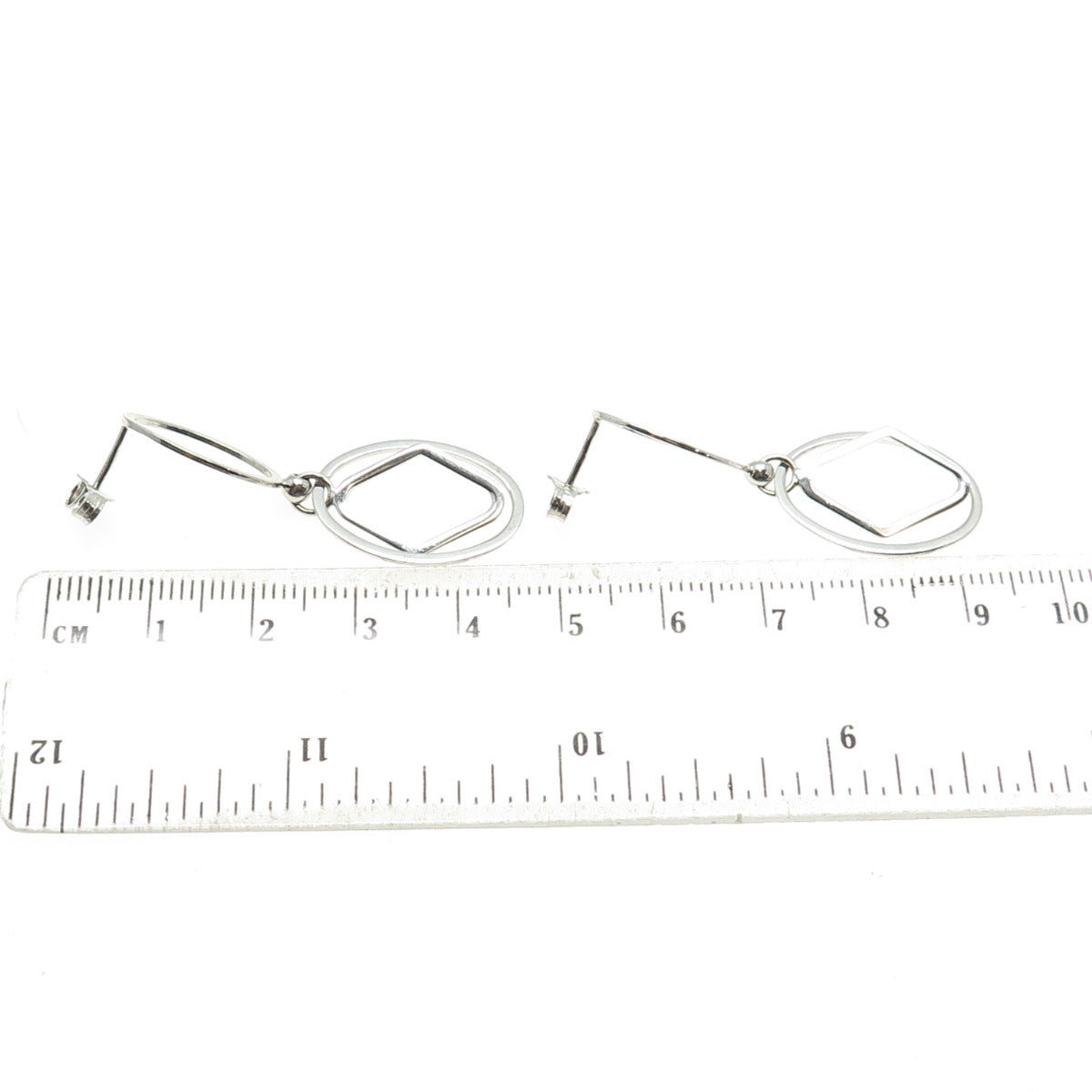 14K White Gold Italy Modernist Geometric Drop Earrings