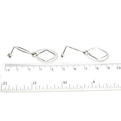 14K White Gold Italy Modernist Geometric Drop Earrings