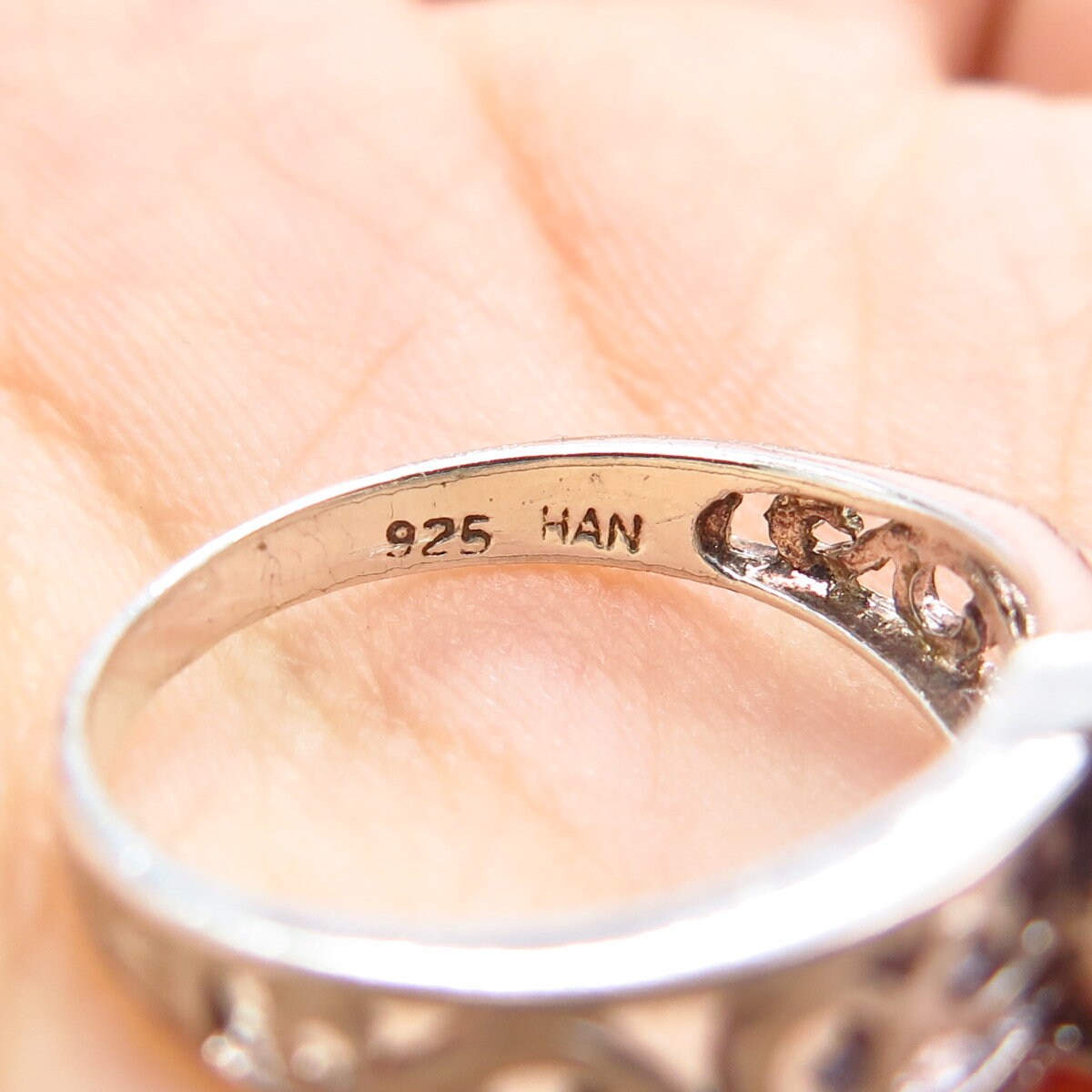925 Sterling Silver Vintage HAN C Z Swirl Ring Size 7