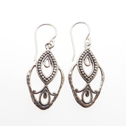 925 Sterling Silver Vintage Boho / Ethnic Dangle Hook Earrings