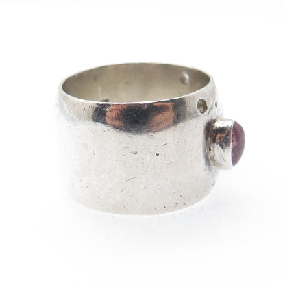 925 Sterling Silver Vintage Real Amethyst Modernist Wide Band Ring Size 8.5