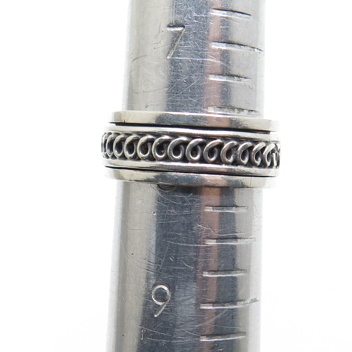 GEOART 925 Sterling Silver Vintage Spiral Oxidized Rotating Band Ring Size 8