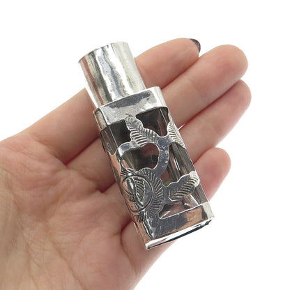 MZOI 925 Sterling Silver Vintage Mexico Glass Engraved Perfume Bottle