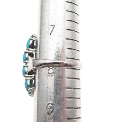 925 Sterling Silver Real Sleeping Beauty Turquoise & White Topaz Ring Size 8