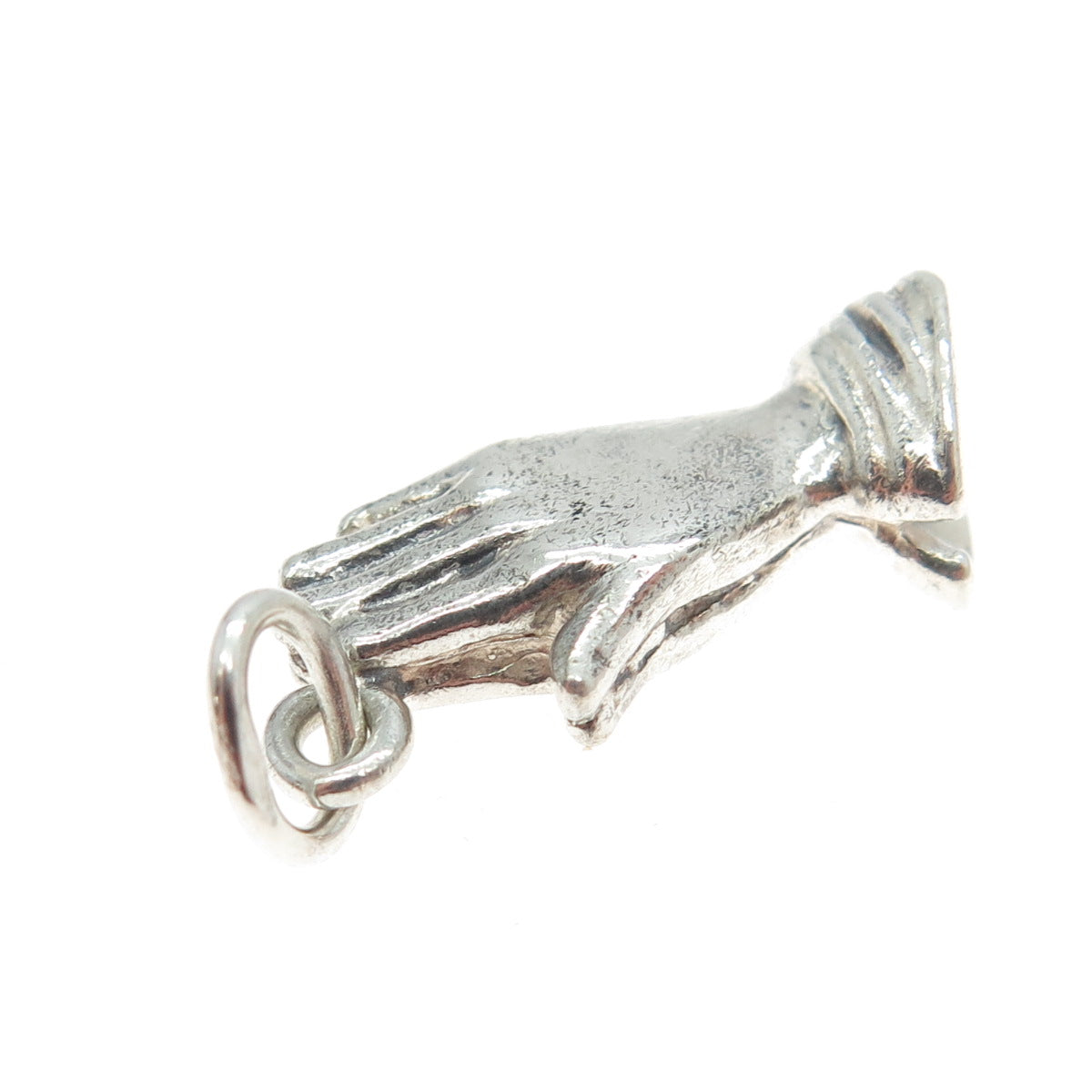 925 Sterling Silver Vintage Hands In Prayer 3D Charm Pendant