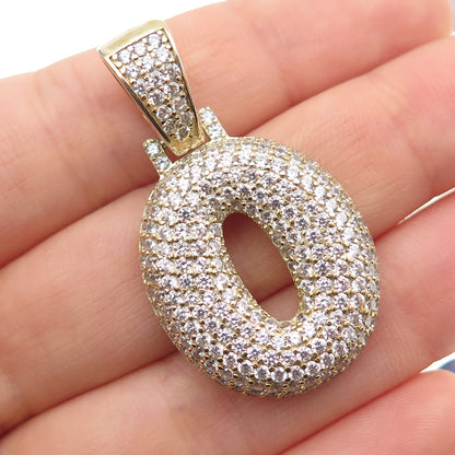 925 Sterling Silver Gold Plated Round-Cut C Z Letter O Initial Pendant