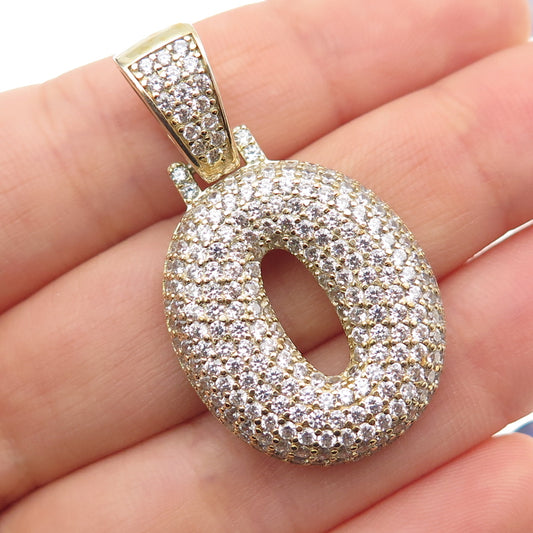 925 Sterling Silver Gold Plated Round-Cut C Z Letter O Initial Pendant