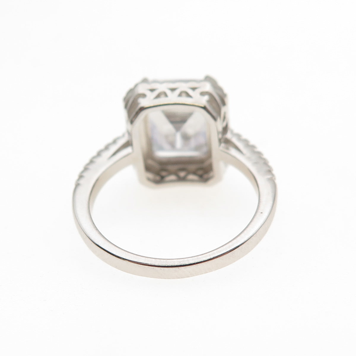 925 Sterling Silver Emerald & Round-Cut C Z Engagement Ring Size 5.25