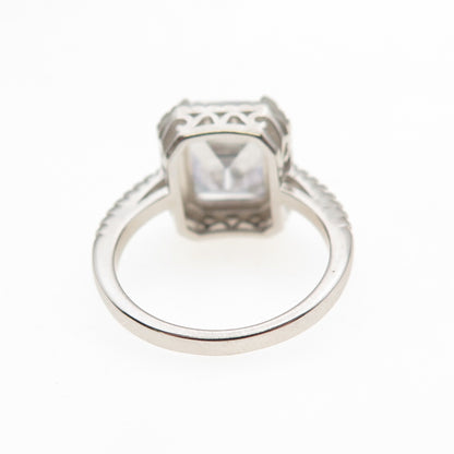 925 Sterling Silver Emerald & Round-Cut C Z Engagement Ring Size 5.25