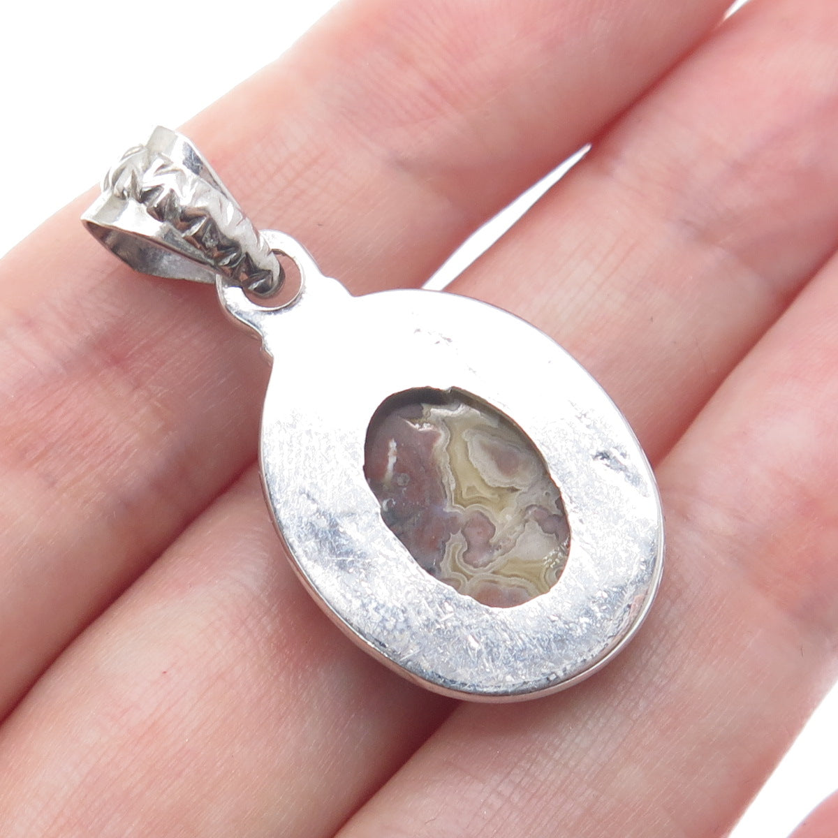 925 Sterling Silver Vintage Real Agate Charm Pendant