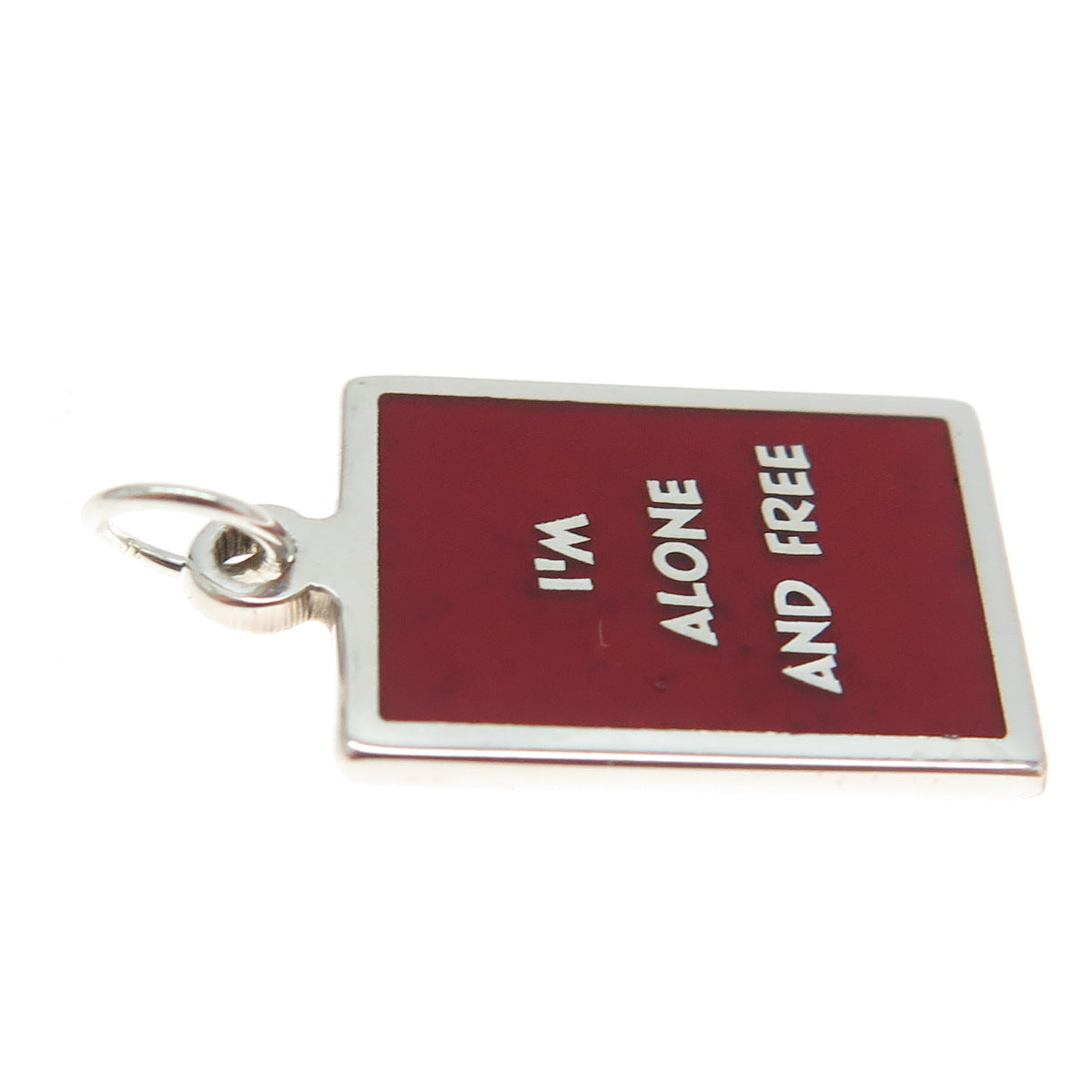 925 Sterling Silver Red Enamel "I'm Alone & Free" Minimalist Charm Pendant