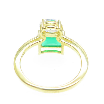 DSMK 925 Sterling Silver Gold Plated Chrome Diopside Gem & C Z Ring Size 6