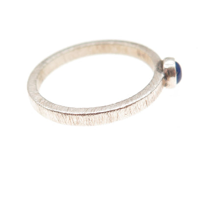 925 Sterling Silver Vintage Real Lapis Brushed Oxidized Ring Size 9.25