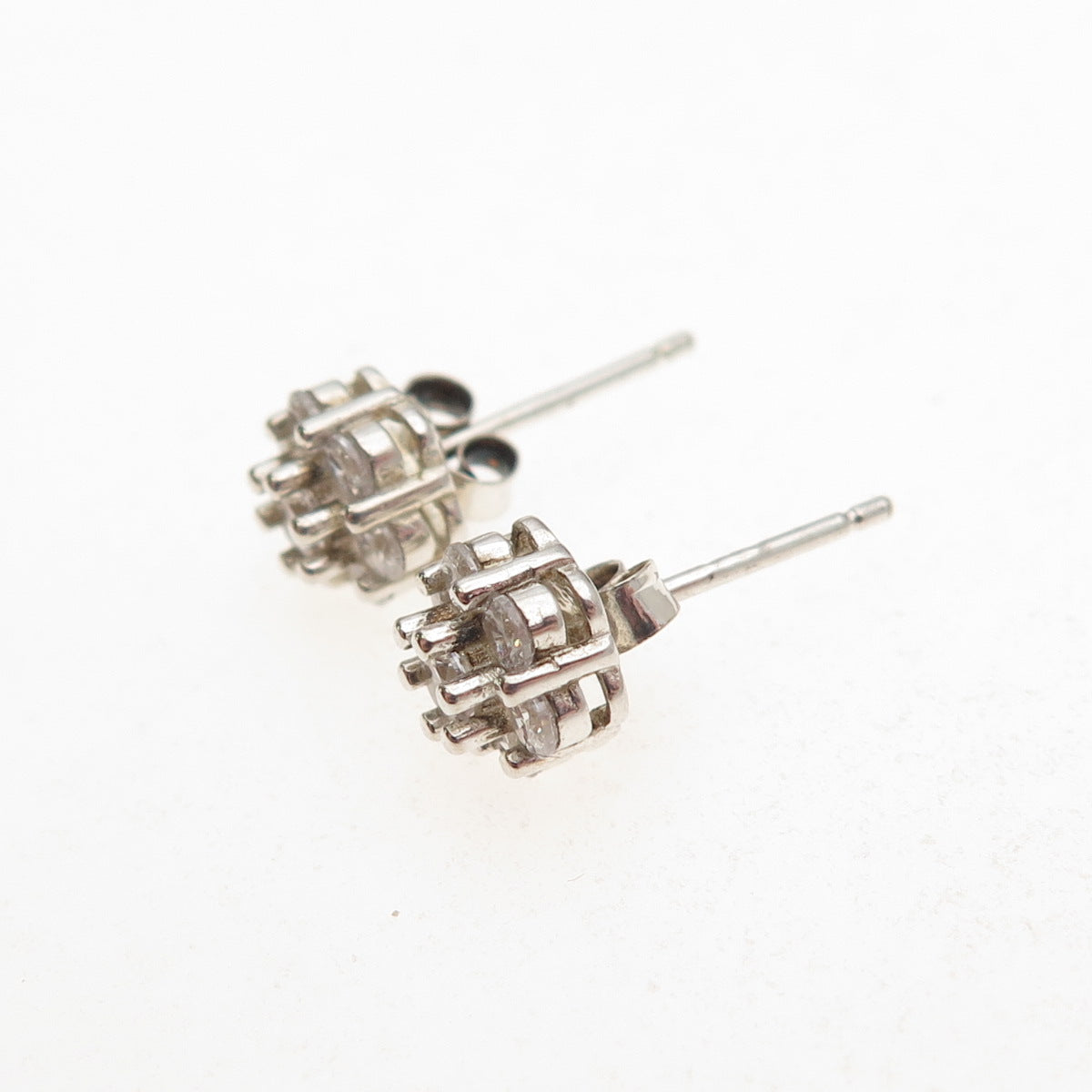 925 Sterling Silver Round-Cut C Z Floral Stud Earrings