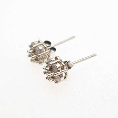 925 Sterling Silver Round-Cut C Z Floral Stud Earrings