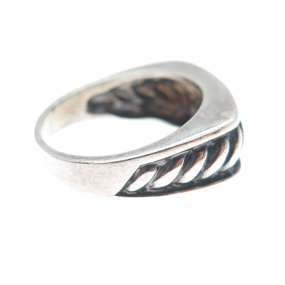 925 Sterling Silver Vintage Modernist Ribbed Oxidized Ring Size 8