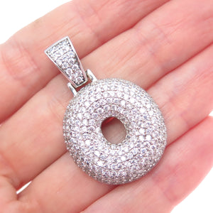 925 Sterling Silver Round-Cut C Z Letter O Initial Charm Pendant