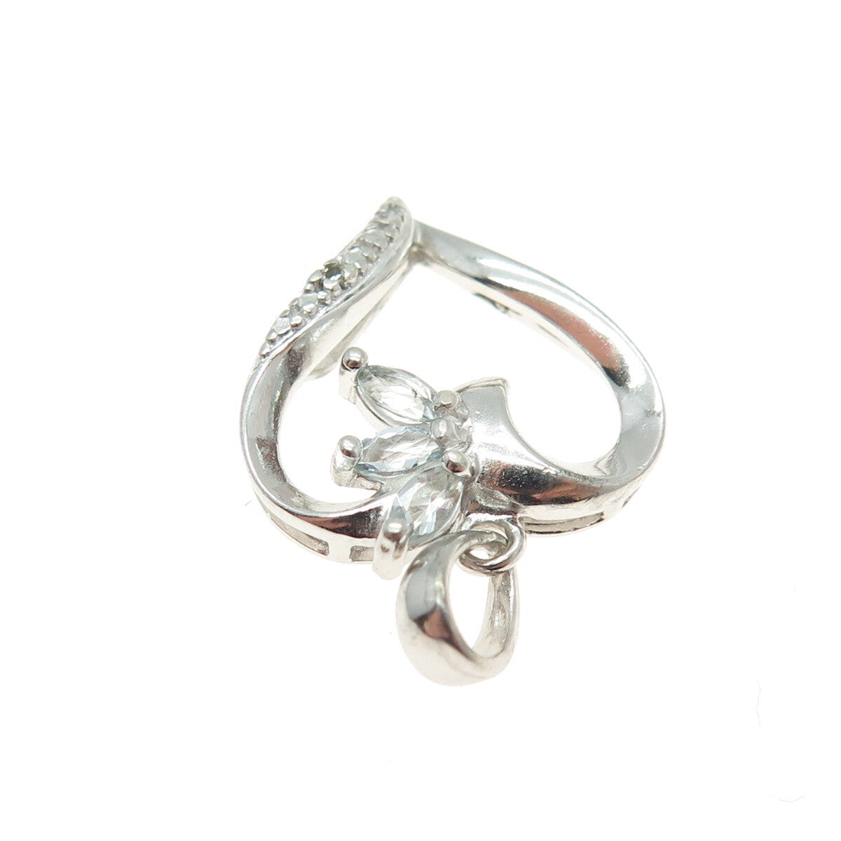 ROSS SIMONS 925 Sterling Silver Diamond Accent & Blue Topaz Heart Mini Pendant