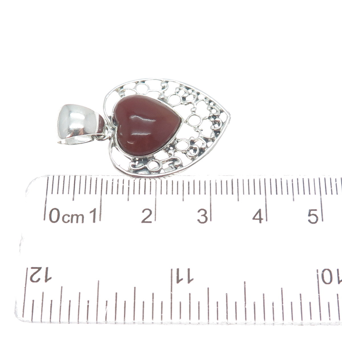 950 Silver Vintage Real Carnelian Heart Charm Pendant