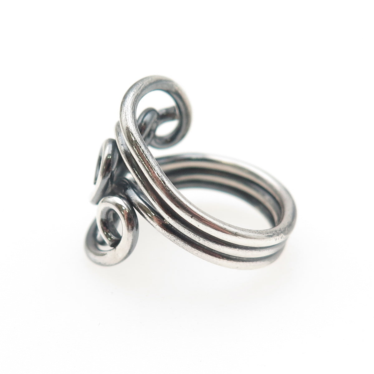 925 Sterling Silver Vintage Modernist Swirl Oxidized Ring Size 5.75