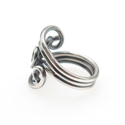 925 Sterling Silver Vintage Modernist Swirl Oxidized Ring Size 5.75
