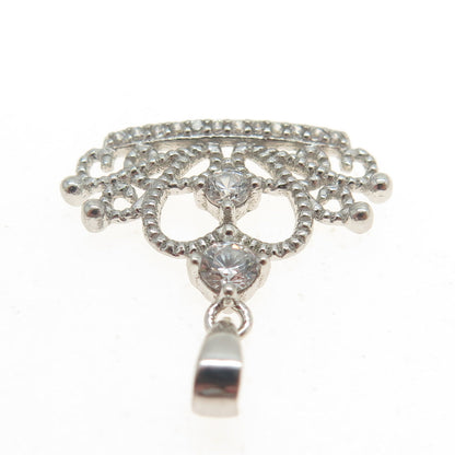 925 Sterling Silver Round-Cut C Z Crown Charm Pendant