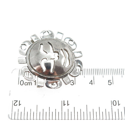 925 Sterling Silver Vintage Mexico Sun Face Modernist Oxidized Pin Brooch
