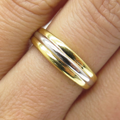 SMK 925 Sterling Silver 2-Tone Striped Ring Size 7.25