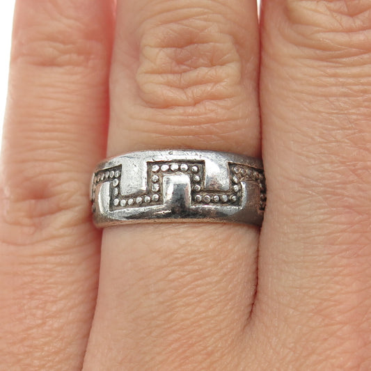 925 Sterling Silver Vintage Tribal Band Ring Size 6.75