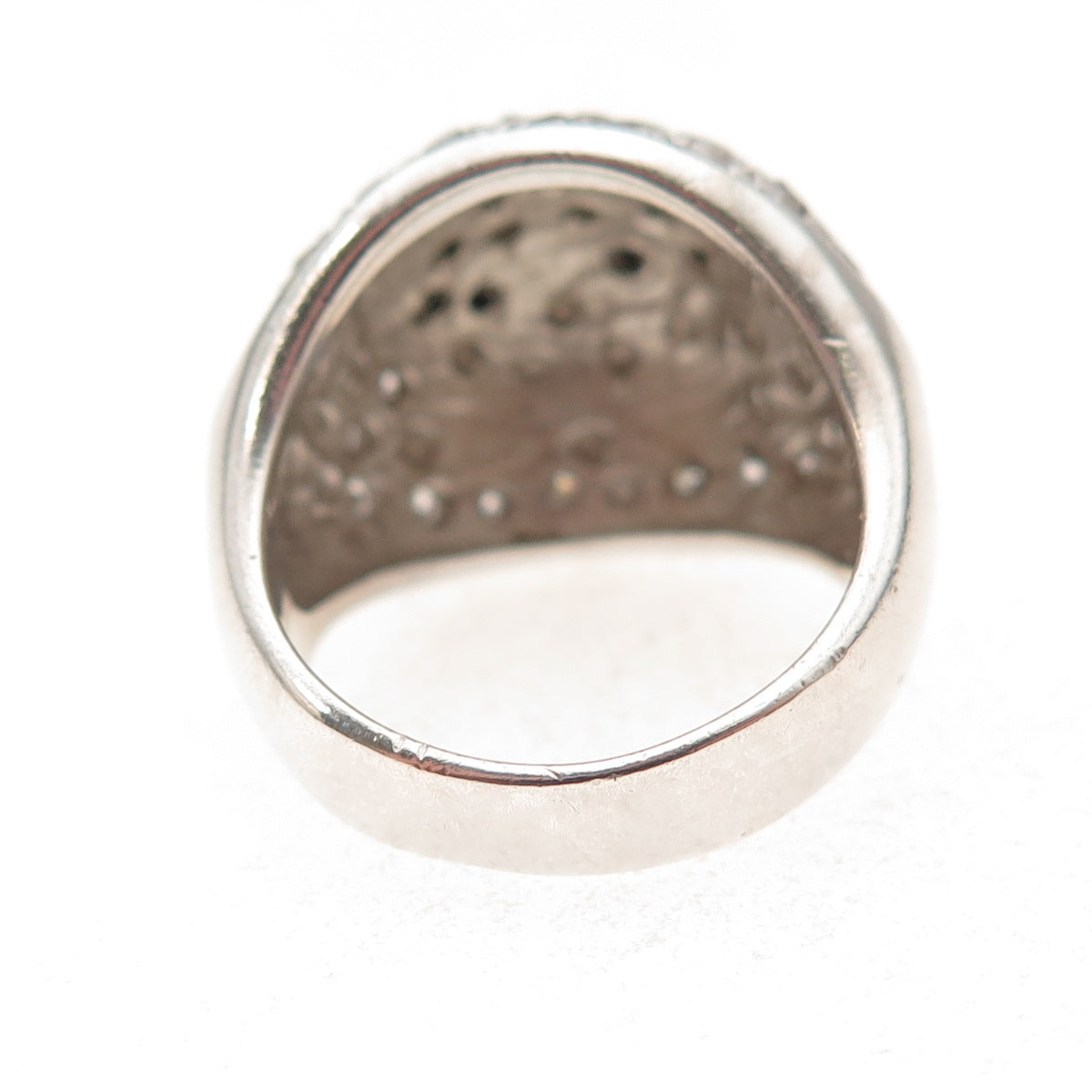 925 Sterling Silver Real Black Spinel & C Z Floral Dome Ring Size 6.75