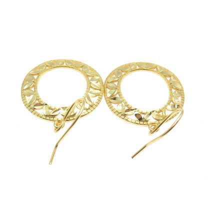 925 Sterling Silver Gold Plated Diamond-Cut Floral Leaf Dangle Earrings