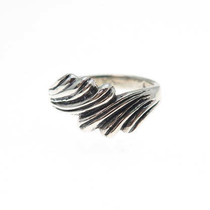 925 Sterling Silver Vintage Modernist Angel Wings Oxidized Ring Size 6.25